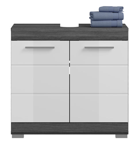 Rootz Scout Bathroom Cabinet - Wood Material - White High-Gloss Front - Smoked Silver Body - Modern Design - 60cm x 56cm x 34cm