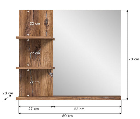 Rootz Ramon Wall Mirror - Gray Bathroom Furniture - Floating Shelves - Sustainable Wood Material - 80cm x 70cm x 20cm