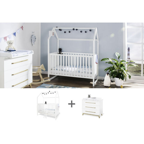 Rootz 2 Piece Set House Bed & Changing Unit - Kids Bed - Nursery Furniture - Convertible & Space-Saving - 147cm x 82cm x 175cm