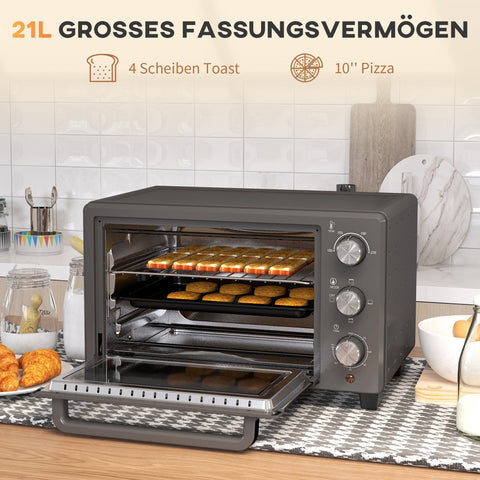 Rootz Mini Oven Toaster - Compact Oven - Countertop Oven - 21L Capacity - Versatile Cooking - Stainless Steel - 46.4cm x 38cm x 28.5cm