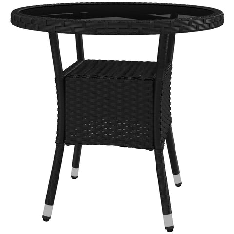 Rootz Round Garden Table - Patio Table - Outdoor Table - UV Resistant - Ø80 x 75H cm - Cozy-Chic Style - 1 Shelf - Easy Clean Tempered Glass