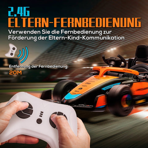 Rootz McLaren Licensed Electric Car for Kids - Formula 1 Car - Dual Motors - Aerodynamic Design - Horn, USB, Music - Remote Control - 115cm x 67cm x 50cm