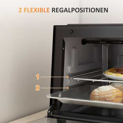 Rootz Mini Oven - Compact Oven - Small Oven - Adjustable Temperature - 35cm x 24.6cm x 20cm