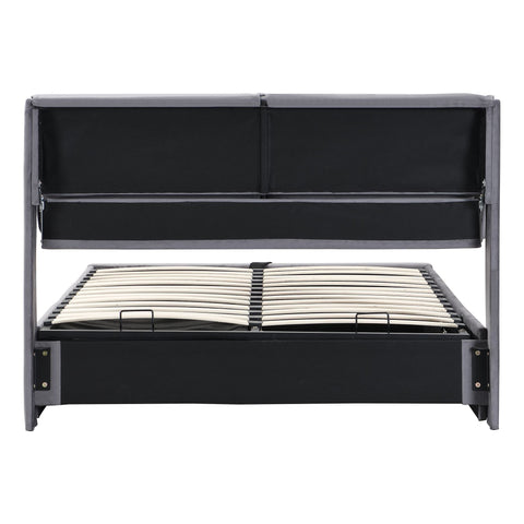 Rootz Upholstered Bed - Velvet Bed - Storage Bed - Hydraulic Storage & 3 Drawers - 210L x 141W x 102H cm - Grey