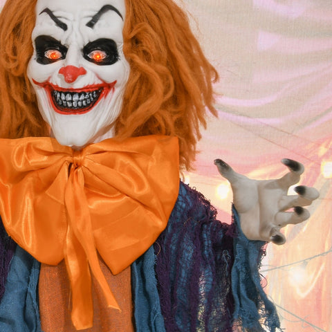 Rootz Halloween Animated Circus Clown Decoration - Spooky Prop - Moving Arms - Glowing Eyes - Clown Sounds - 83cm x 20cm x 168cm