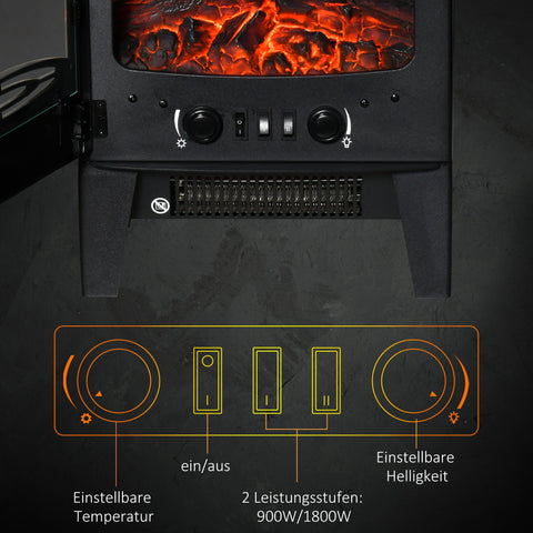 Rootz Electric Fireplace - Space Heater - Flame Stove - Adjustable Heat 1000W-2000W - 3-Sided View - 39x26x54.8cm - Black