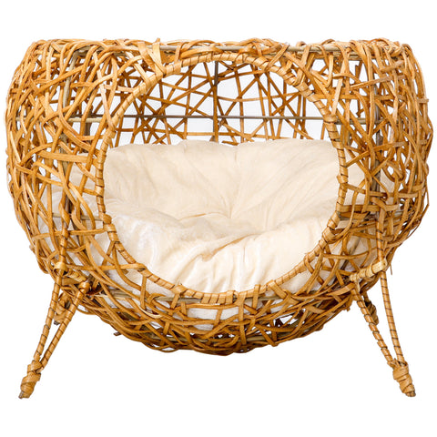 Rootz Cat Cave - Cat Bed - Cat House - Rattan Cat Basket - Soft Cushion - Ø 40 x 32 cm - Brown - Stylish & Comfortable Resting Spot