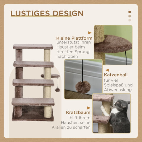Rootz Cat Tree-Stair Combo - Pet Stairs - Climbing Aid - Play & Rest Area - Cat Scratching Post - Plush Lined - 60cm x 40cm x 64cm