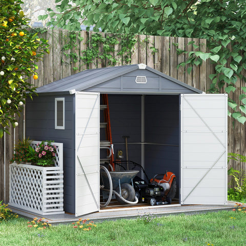 Rootz Tool Shed - Garden Shed - Ventilated Storage - Moisture Resistant - 240cm x 190cm x 180/228cm - Grey