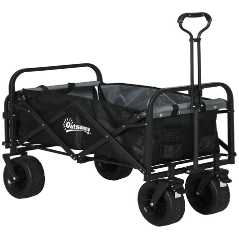 Rootz Folding Garden Cart - Utility Wagon - Transport Trolley - Adjustable Handle - 94cm x 57cm x 77-100cm