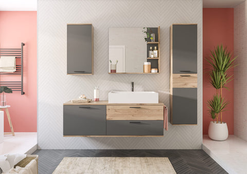 Rootz X12B8719 Wooden Bathroom Mirror - Wall Mirror - Nox Oak Replica - Basalt Gray - Timeless Design - 73cm x 79cm