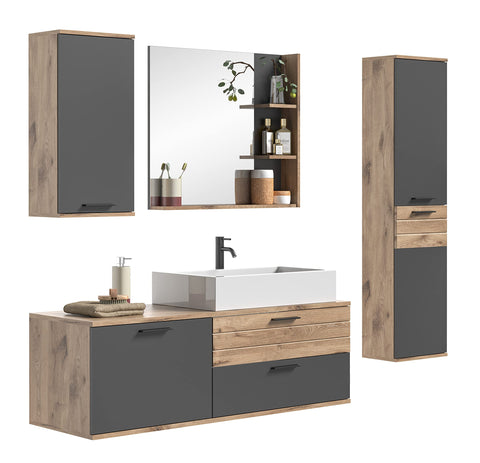 Rootz X12B8719 Wooden Bathroom Mirror - Wall Mirror - Nox Oak Replica - Basalt Gray - Timeless Design - 73cm x 79cm