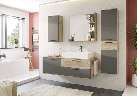 Rootz X12B8719 Wooden Bathroom Mirror - Wall Mirror - Nox Oak Replica - Basalt Gray - Timeless Design - 73cm x 79cm