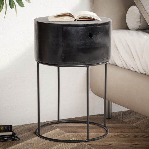 Rootz Round Night Boxes - Modern Bedside Tables - Elegant Wood Grain Nightstands - Unique Design - 40cm x 40cm x 60cm