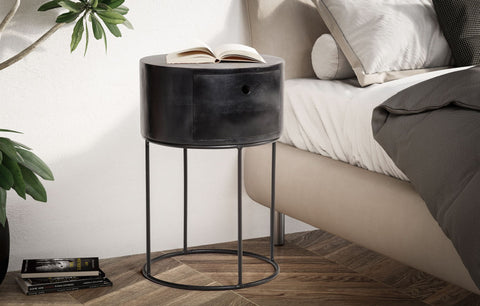 Rootz Round Night Boxes - Modern Bedside Tables - Elegant Wood Grain Nightstands - Unique Design - 40cm x 40cm x 60cm