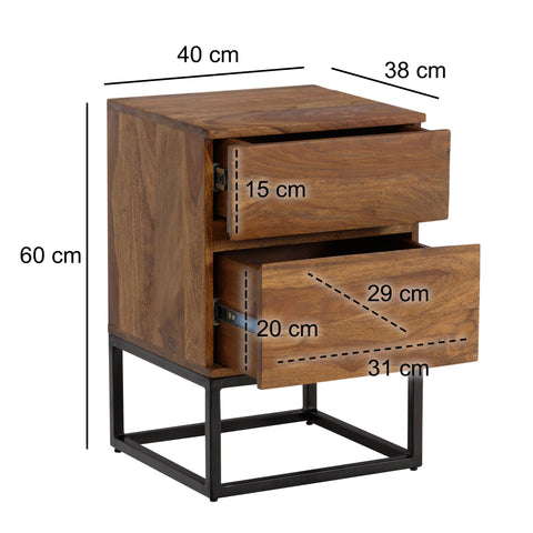 Rootz Modern Night Box - Industrial Style Nightstand - Bedside Table - Spacious Storage - 40cm x 38cm x 60cm