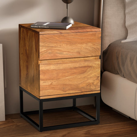 Rootz Modern Night Box - Industrial Style Nightstand - Bedside Table - Spacious Storage - 40cm x 38cm x 60cm