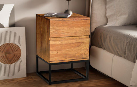 Rootz Modern Night Box - Industrial Style Nightstand - Bedside Table - Spacious Storage - 40cm x 38cm x 60cm