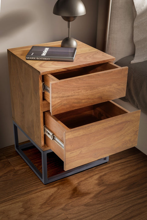 Rootz Modern Night Box - Industrial Style Nightstand - Bedside Table - Spacious Storage - 40cm x 38cm x 60cm
