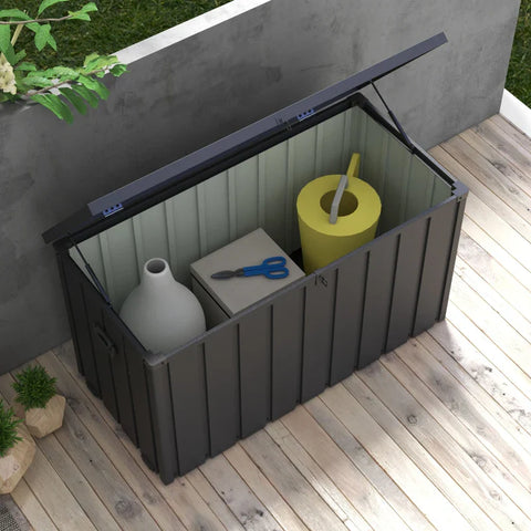 Rootz Storage Box - Garden Chest - Garden Box - 450l Storage Space - 2 Wheels - Steel Frame - Dark Gray - 125x61x70 cm