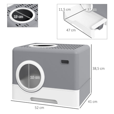Rootz Cat Litter Tray - Cat Litter Box - Enclosed Litter Box - Easy Cleaning - Enhanced Privacy - 52cm x 41cm x 38.5cm - Gray