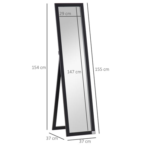 Rootz Freestanding and Wall Mirror - Floor Mirror - Dressing Mirror - Shatterproof Film - 37W x 37D x 154H cm - Black