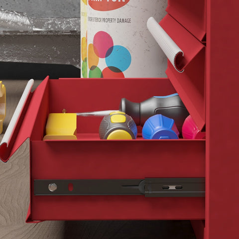 Rootz Tool Case - Tool Cabinet - Storage Chest - Robust Steel - 18kg Capacity - 51cm x 22cm x 39.5cm