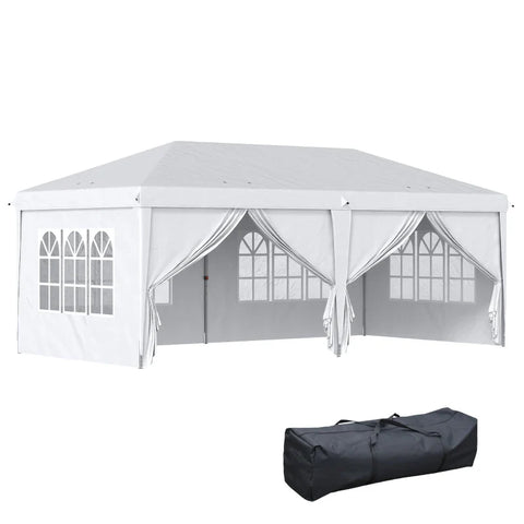 Rootz Folding Gazebo - Removable Side Panels - Large Windows - Zip Doors - Steel Frame - White - 585cm x 295cm x 270cm