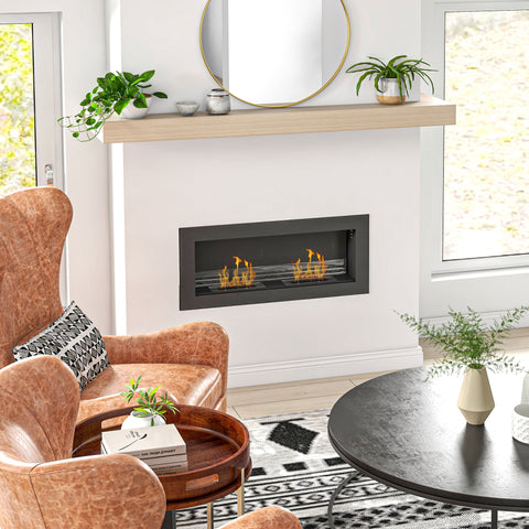Rootz Wall-Mounted Bioethanol Fireplace - Ethanol Fire - Ventless Fireplace - 3-Hour Burn Time - 90 x 15 x 40 cm - Black