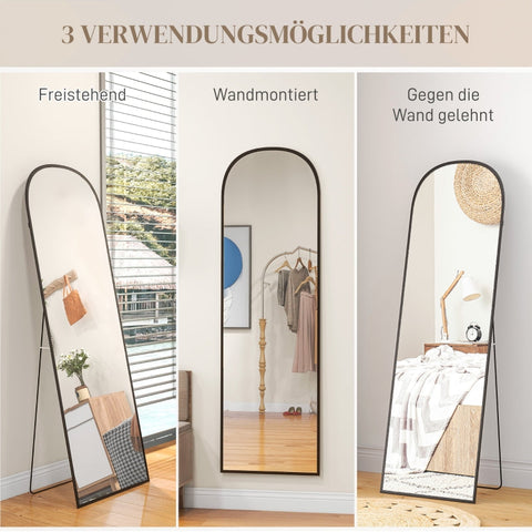 Rootz Full Length Standing Mirror - Large Mirror - Modern Design - Complete Reflection - HD and Shatterproof - Rust and Water Resistant - 50cm x 1.5cm x 161.5cm - Black