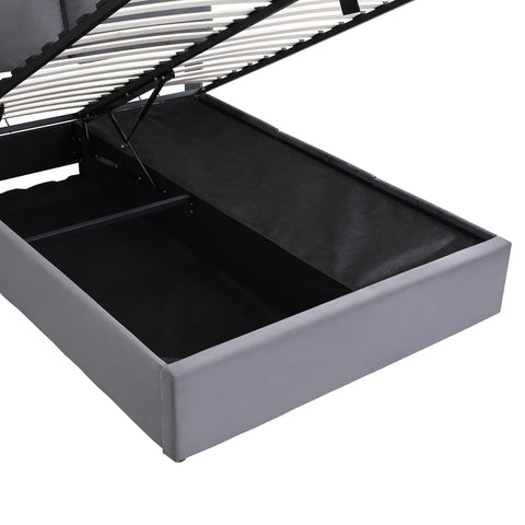 Rootz Upholstered Bed - Velvet Bed - Storage Bed - Hydraulic Storage & 3 Drawers - 210L x 141W x 102H cm - Grey