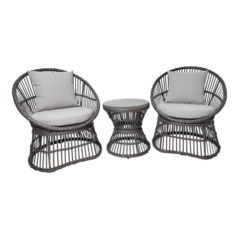 Rootz Natal Lounge Set - Rattan Furniture - Grey Seating - Includes Cushions - Comfortable Relaxation - 48cm x 64cm x 76cm