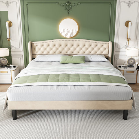 Rootz Soft Upholstered Bed - Velvet Bed - Button Decor - Luxurious Comfort - 212cm x 170cm x 100cm