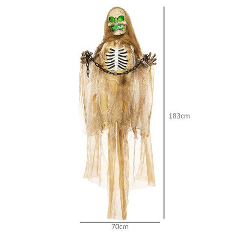 Rootz Animated Halloween Decoration - Hanging Skeleton - Twistable Arms - Touch & Sound Activation - Glowing Head & Chest - 70cm x 18cm x 183cm