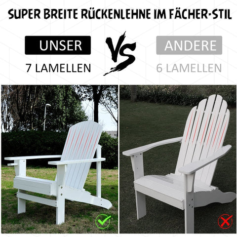 Rootz Adirondack Garden Chair - Outdoor Seating - Patio Chair - Ergonomic Design - High Backrest - Wide Armrests - 97W x 72.5D x 93H cm - Fir Wood