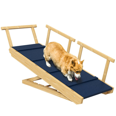 Rootz Dog Ramp - Wooden Pet Ramp - Folding Easy Climb - Support Large Dogs - Adjustable Heights - Non-Slip Mats - Railings - 85cm x 40cm x 78.5cm
