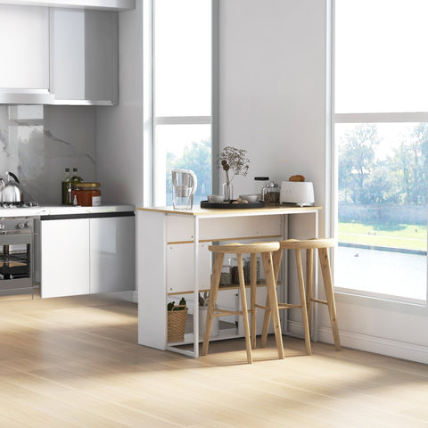 Rootz Kitchen Island - Modern Shelves - Storage Solution - Stainless Steel - 105 x 65 x 90 cm, White & Brown