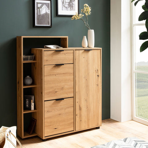 Rootz Large Shoe Cabinet - Modern Design - Shoe Storage - 3 Doors & Drawer - 5 Compartments - 98cm x 110cm x 30cm