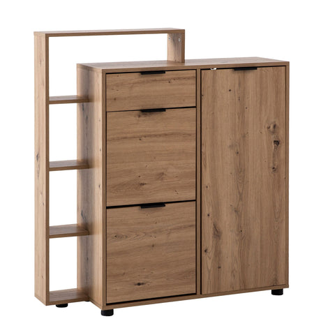Rootz Large Shoe Cabinet - Modern Design - Shoe Storage - 3 Doors & Drawer - 5 Compartments - 98cm x 110cm x 30cm