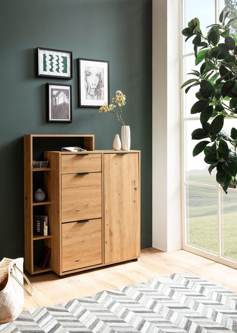 Rootz Large Shoe Cabinet - Modern Design - Shoe Storage - 3 Doors & Drawer - 5 Compartments - 98cm x 110cm x 30cm