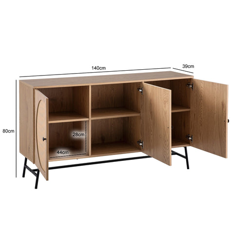 Rootz Stylish Sideboard - Modern Cabinet - Oak Decor Storage Unit - Adjustable Shelves - 140cm x 80cm x 39cm