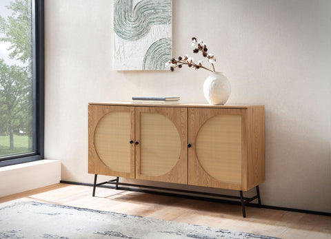 Rootz Stylish Sideboard - Modern Cabinet - Oak Decor Storage Unit - Adjustable Shelves - 140cm x 80cm x 39cm