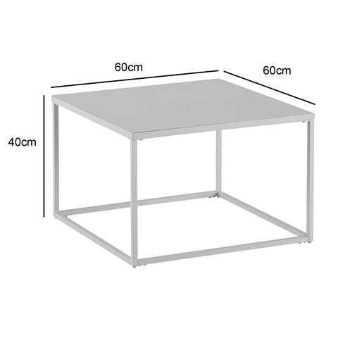 Rootz Industrial Style Square Coffee Table - Modern Center Table - Metal Frame - Storage Top - 60cm x 60cm x 40cm - White