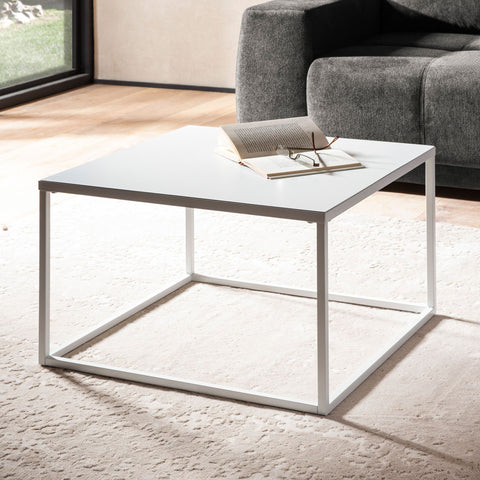 Rootz Industrial Style Square Coffee Table - Modern Center Table - Metal Frame - Storage Top - 60cm x 60cm x 40cm - White