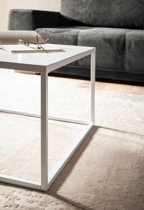 Rootz Industrial Style Square Coffee Table - Modern Center Table - Metal Frame - Storage Top - 60cm x 60cm x 40cm - White