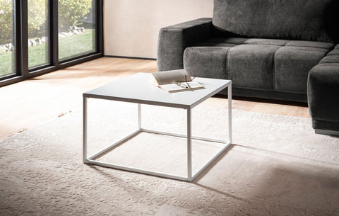 Rootz Industrial Style Square Coffee Table - Modern Center Table - Metal Frame - Storage Top - 60cm x 60cm x 40cm - White