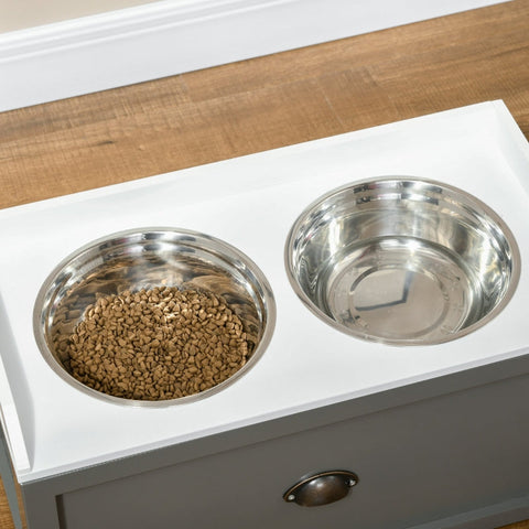 Rootz Raised Dog Feeding Station - Elevated Pet Bowl - Large Dog Bowl Stand - Space-Saving Drawer - 60cm x 30cm x 36cm
