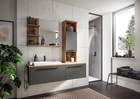 Rootz Ramon Wall Mirror - Gray Bathroom Furniture - Floating Shelves - Sustainable Wood Material - 80cm x 70cm x 20cm