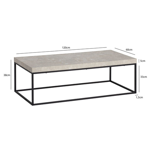 Rootz Simple Coffee Table - Modern Table - Large Shelf Table - Robust Metal Frame - 120cm x 60cm x 38cm