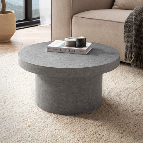 Rootz Modern Coffee Table - Round Accent Table - Concrete Look - Space-Saving - 60cm x 60cm x 30cm